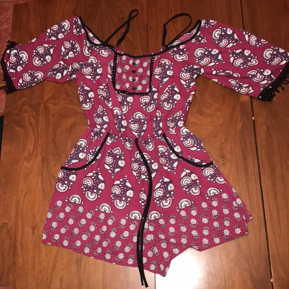 Maroon patterned off the shoulder romper